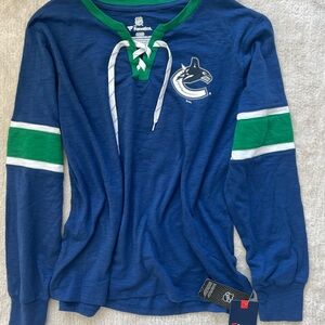 Fanatics Canucks Women’s Blue and Green Lace-Up Hockey Jersey